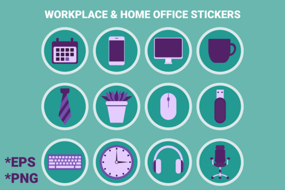 Workplace and Home Office Flat Stickers Illustration Artisanat Par Mariia Petrova
