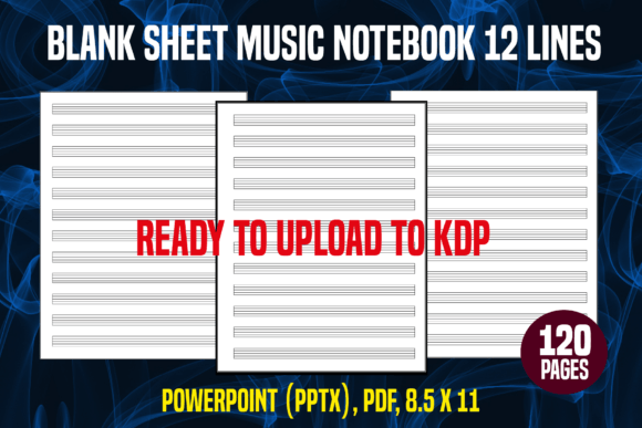 Blank Sheet Music Notebook 12 Lines Gráfico Interiores KDP Por YuliDor