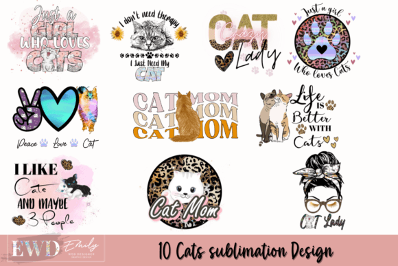Cat Sublimation Bundle Graphic Crafts By Emily Web Designer