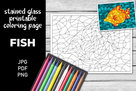 Fish Coloring Page. Stained Glass Graphic Coloring Pages & Books Kids By irinka.dimkovna