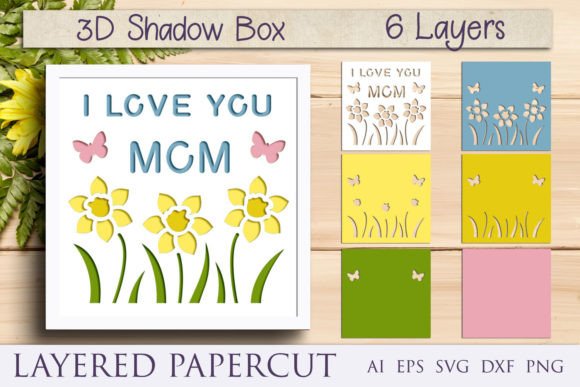 Mothers Day Shadow Box 3d Layered Svg Illustration Boîte d'Ombre 3D Par AnastasiyaArtDesign