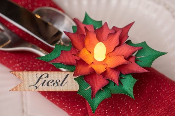 Poinsettia Tea Light Christmas 3D SVG Craft By Dreaming Tree