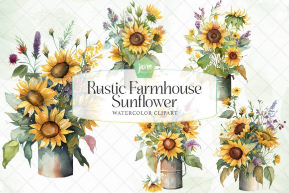 Rustic Farmhouse Sunflower Graphic Illustrations By JaneCreative