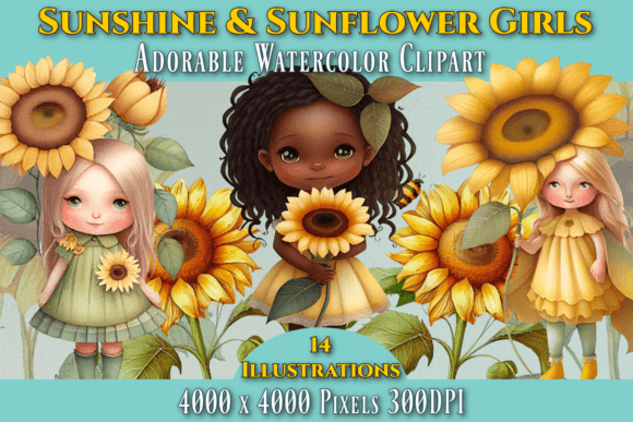 Sunflower Girls Watercolor Clipart Graphic Illustrations By Enchanted Marketing Imagery