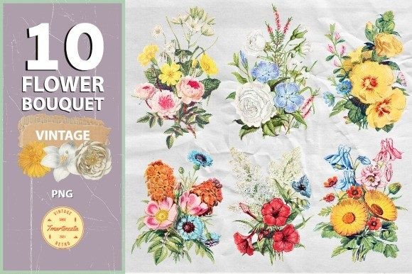 Vintage Flower Bouquet Graphic Illustrations By tmartinezta