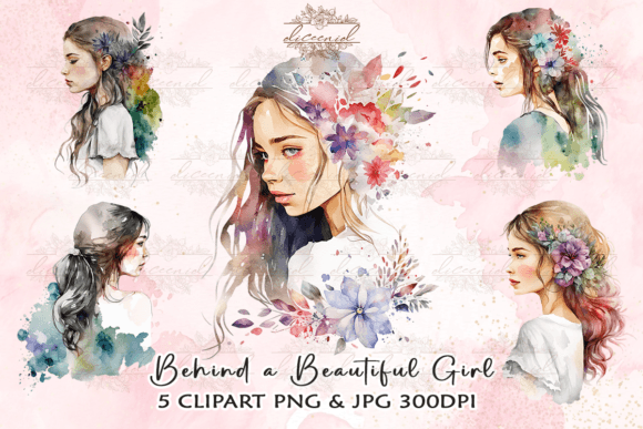 Behind a Beautiful Girl Watercolor Gráfico Manualidades Por Diceenid