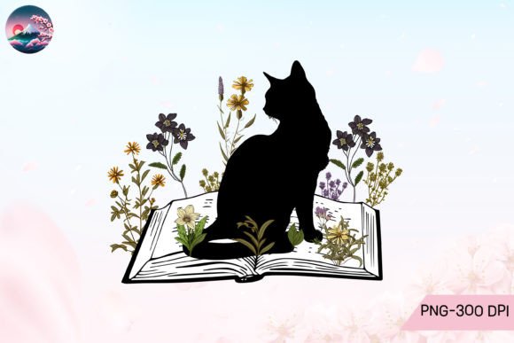 Cat Mom with Floral Book PNG Grafik Plotterdateien Von Cherry Blossom