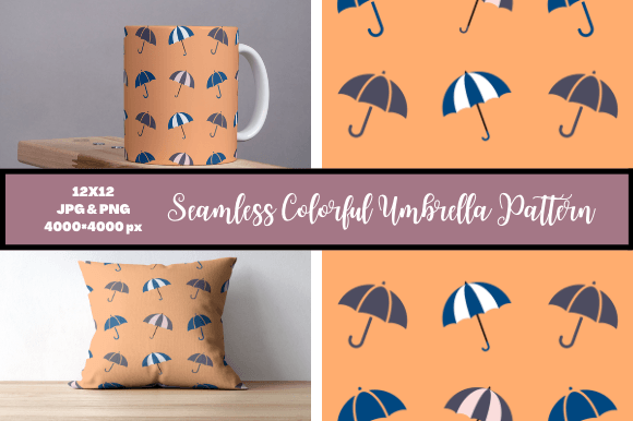 Seamless Colorful Umbrella Pattern Grafica Motivi di Carta Di Sunshines and Rainbows