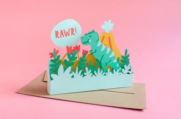T-Rex Dinosaur Pop Up Birthday Card Birthdays 3D SVG Craft By 3D SVG Crafts