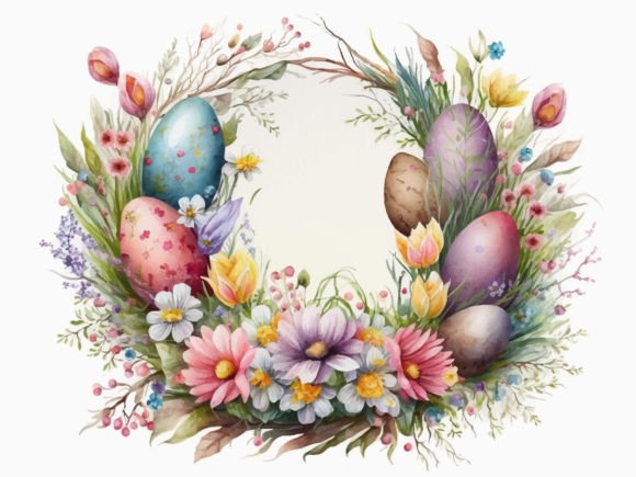 Watercolor Easter Egg Wreath Gráfico Planos de Fundo Por info.tanvirahmad