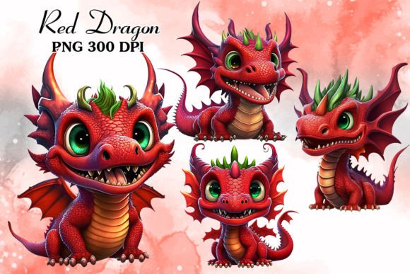 Cute Red Dragon Sublimation Clipart Graphic Illustrations By Cat Lady