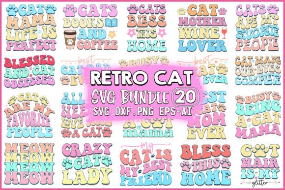 Retro Cat SVG Bundle Gráfico Artesanato Por Crafts_Store