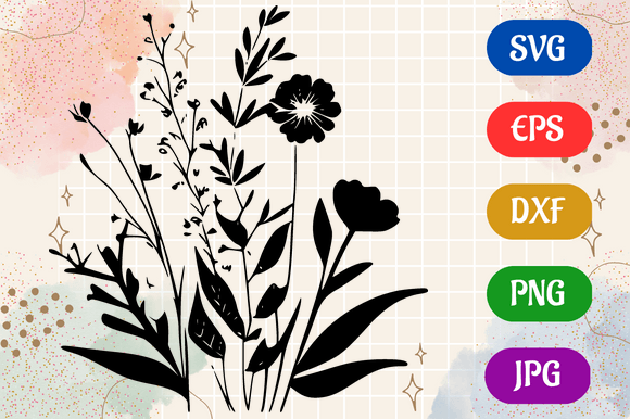 Boho Flowers - Black Icon Vector Graphic AI Illustrations By Creative Oasis
