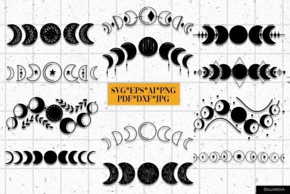 Moon Phases SVG, EPS, PNG Gráfico Plantillas de Impresión Por HappyWatercolorShop