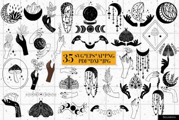 Mystical Svg, Cut Files SVG, PNG, DXF Graphic Print Templates By HappyWatercolorShop