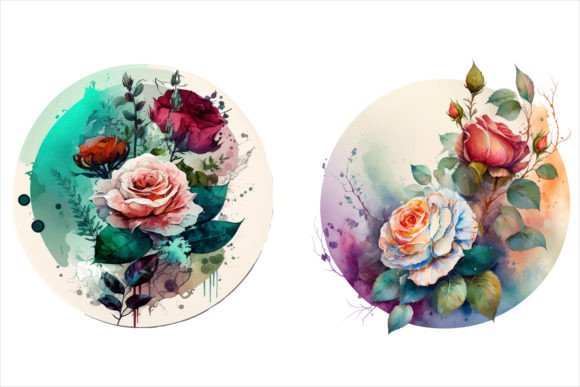 Rose Watercolor Round Floral Vector Graphic Illustrations By jesmindesigner