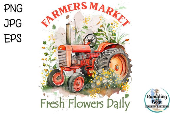 Farmers Market Fresh Flowers Tractor Graphic Print Templates By RamblingBoho