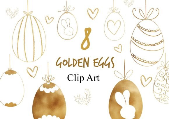 Golden Hanging Easter Eggs Clipart Gráfico Ilustrações para Impressão Por GloryStarDesigns