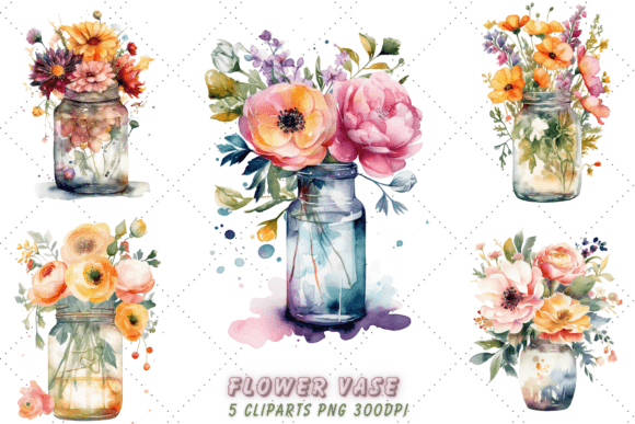 Watercolor Flower Vase Clipart Gráfico Ilustraciones Imprimibles Por Florid Printables