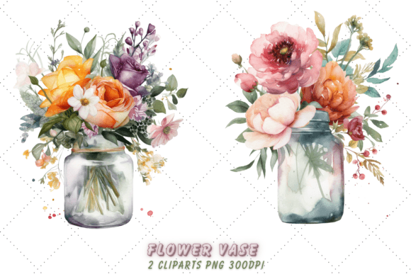 Watercolor Flower Vase Clipart, Bouquet Gráfico Ilustraciones IA Por Florid Printables
