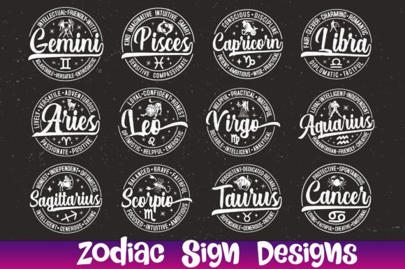 Zodiac T-shirt Design Bundle, Zodiac Graphic T-shirt Designs By etcify