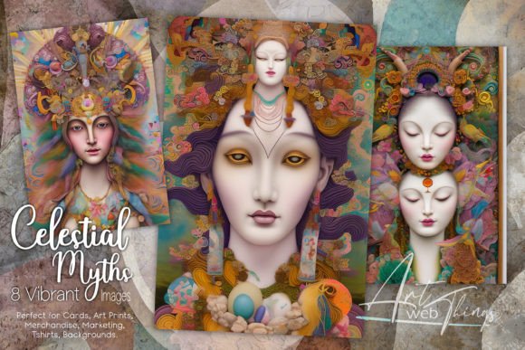 Celestial Myths, 8 Vibrant Images, Set 5 Graphic AI Illustrations By artwebthings
