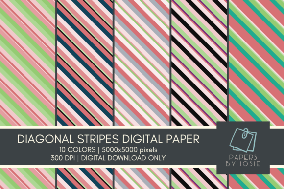 Diagonal Stripes Digital Paper Graphic Patterns By papersbyjosie