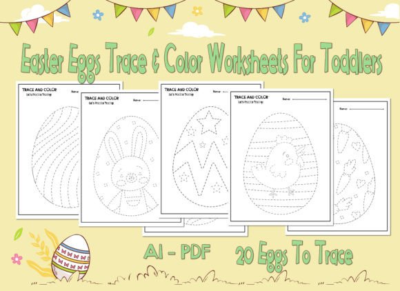 Easter Eggs Trace & Color Worksheets Graphic KDP Keywords By MA-DA