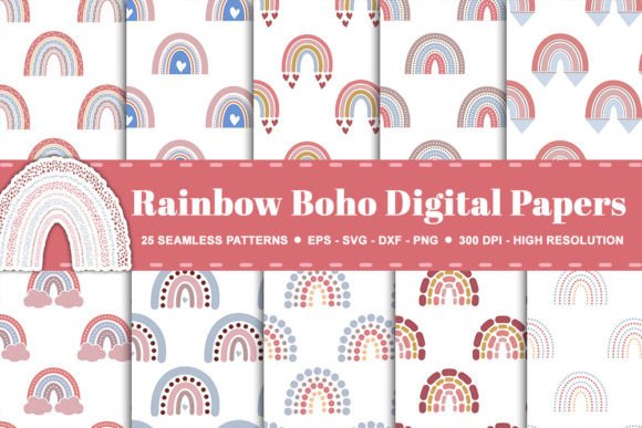 Rainbow Boho Digital Seamless Patterns Gráfico Patrones de Papel Por Digital Background Patterns