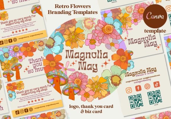 Retro Flower Branding Canva Templates Graphic Graphic Templates By deardarlingdesignstudio