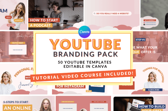 Youtube Branding Kit with Tutorial Graphic Social Media Templates By brandyourselfacademy