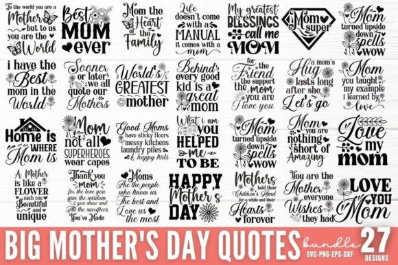 Big Mother's Day Quotes SVG Bundle Gráfico Manualidades Por Design's Dark