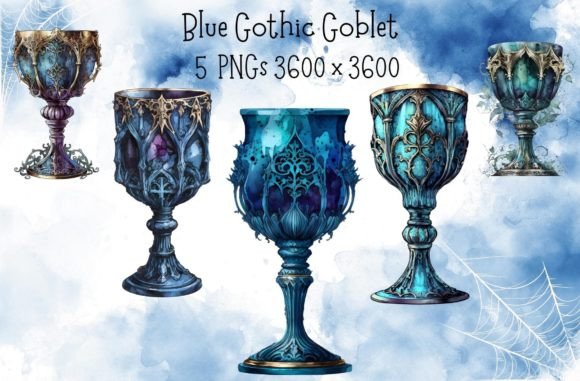 Blue Goblet Gothic Watercolor Graphic Illustrations By StudioPopsicle