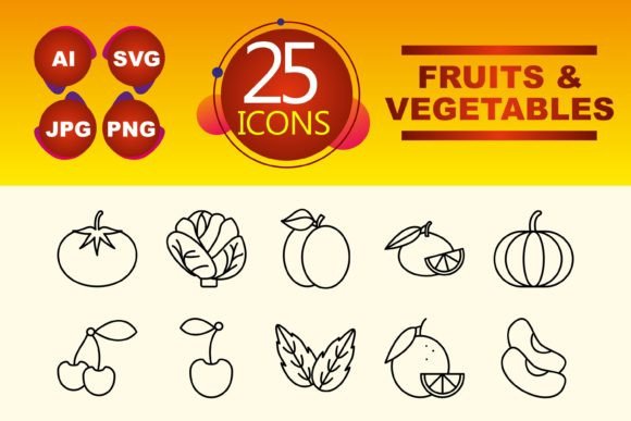 Fruits and Vegetables Graphic Icons By circlontech