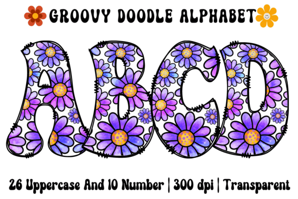 Groovy Purple Lilac Daisy Alphabet Graphic Illustrations By LadyAndBuns