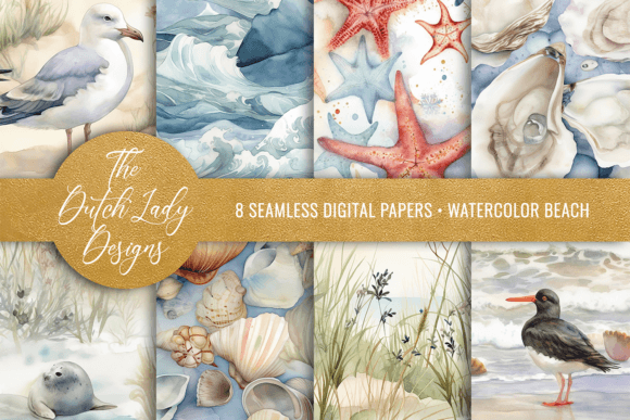 Seamless Watercolor Beach Patterns Graphic Illustrations By daphnepopuliers