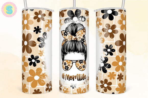 20Oz Retro Flowers Mom Life Tumbler Wrap Graphic Crafts By Sunshine Design