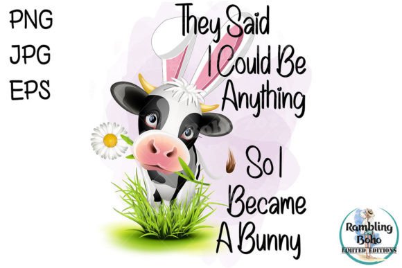 Cute Easter Cow Bunny Funny Sublimation Gráfico Ilustrações para Impressão Por RamblingBoho