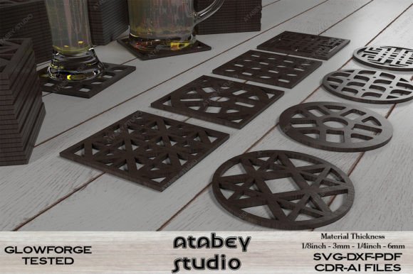 Coaster Laser Cut / Glowforge SVG Files Graphic 3D Shapes By atacanwoodbox
