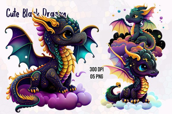 Cute Black Dragon Sublimation Clipart Graphic Illustrations By Aspect_Studio