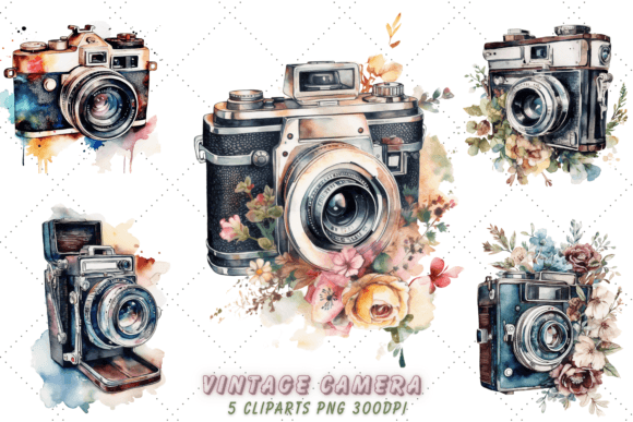 Vintage Camera Watercolor Clipart Grafica Illustrazioni Stampabili Di Florid Printables