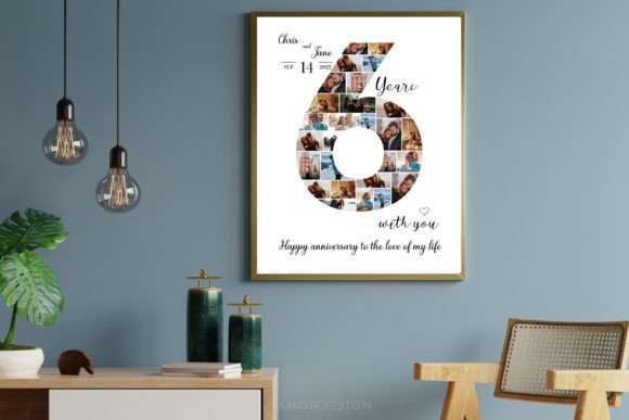 6th Number Photo Collage Anniversary Graphic Print Templates By tanondesign