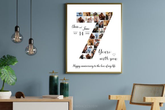 7th Number Photo Collage Anniversary Graphic Print Templates By tanondesign