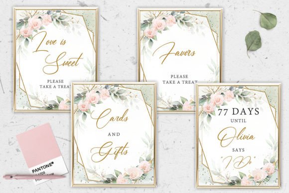 Blush and Greenery Bridal Shower Signs Graphic Print Templates By Blush Roses