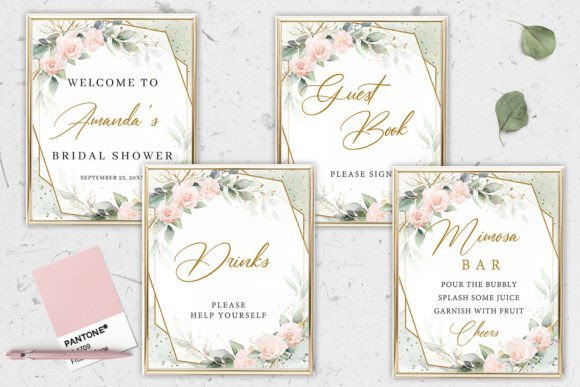 Blush Roses Bridal Shower Table Signs Gráfico Plantillas de Impresión Por Blush Roses