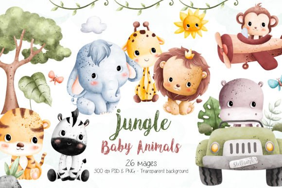 Jungle Baby Animals Clipart Grafik Druckbare Illustrationen Von Stellaart