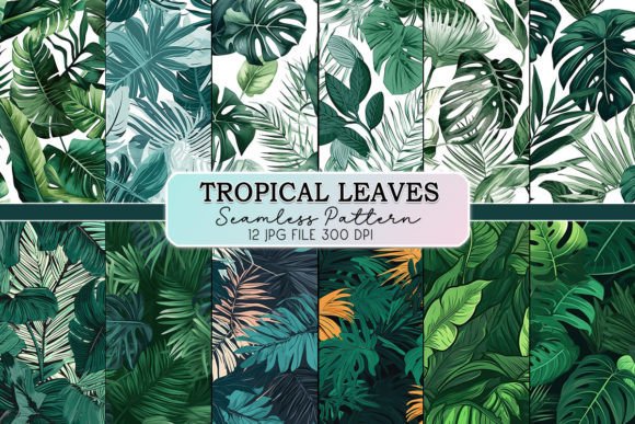Tropical Leaves Plants Seamless Pattern Gráfico Padrões de IA Por MICON DESIGNS