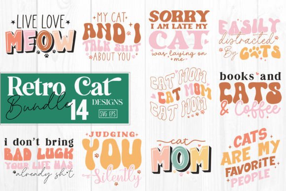 Retro Cat Quotes SVG Bundle 14 Designs Graphic Crafts By Svg Box
