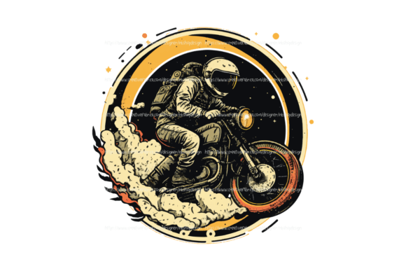 Vintage Astronaut on a Motocross Gráfico Ilustraciones Imprimibles Por NBShopDesign