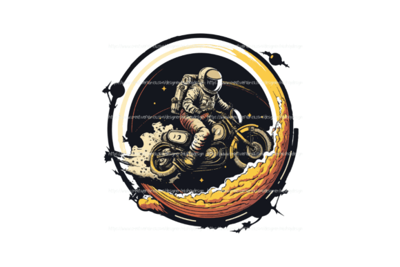 Vintage Astronaut on a Motocross Gráfico Ilustrações para Impressão Por NBShopDesign